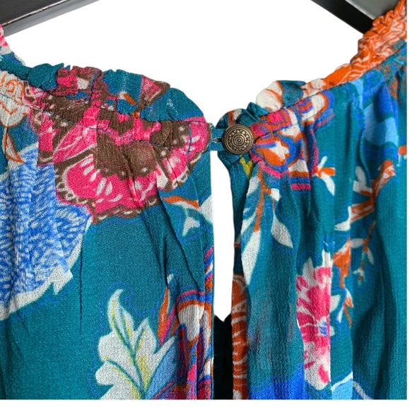 Anthropologie Dress Size Medium Sleeveless Teal+Floral Lined Flowy - Picture 5 of 9